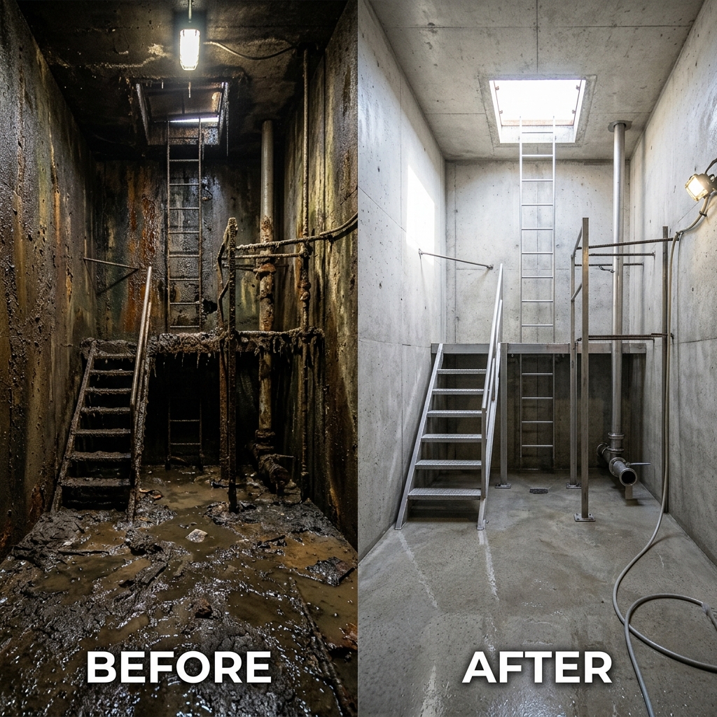Before and After Water Tank Cleaning